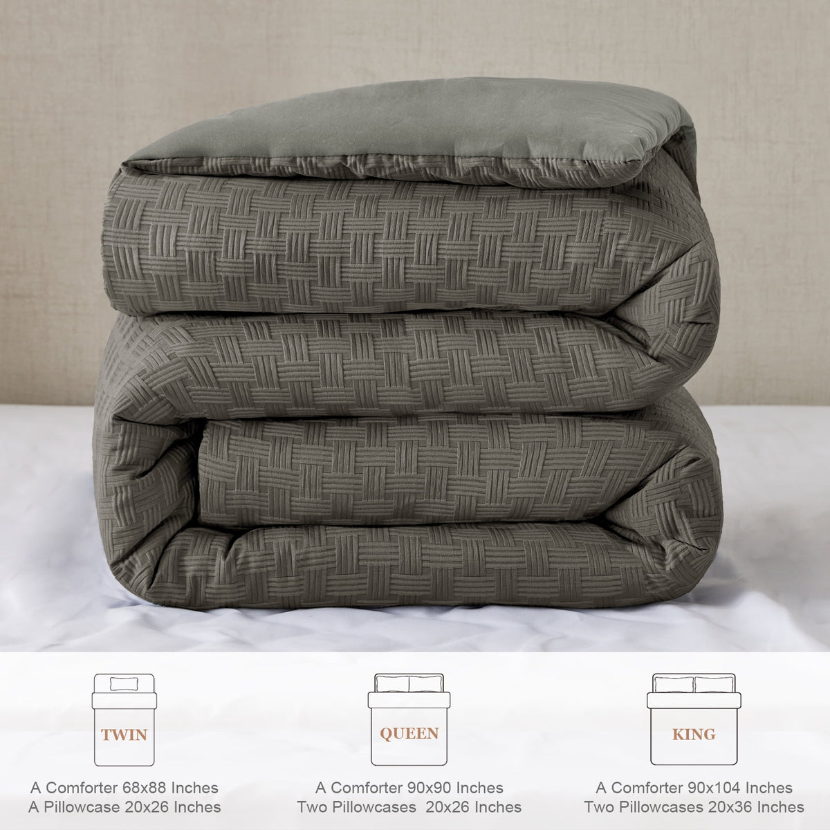 Whale Flotilla 3-Piece Jacquard Braid Ultra Soft King Comforter Set, Luxury Reversible Microfiber Oversized Comforters Bedding Set with 2 Pillowcases, Lightweight Duvet for All Seasons, Deep Grey