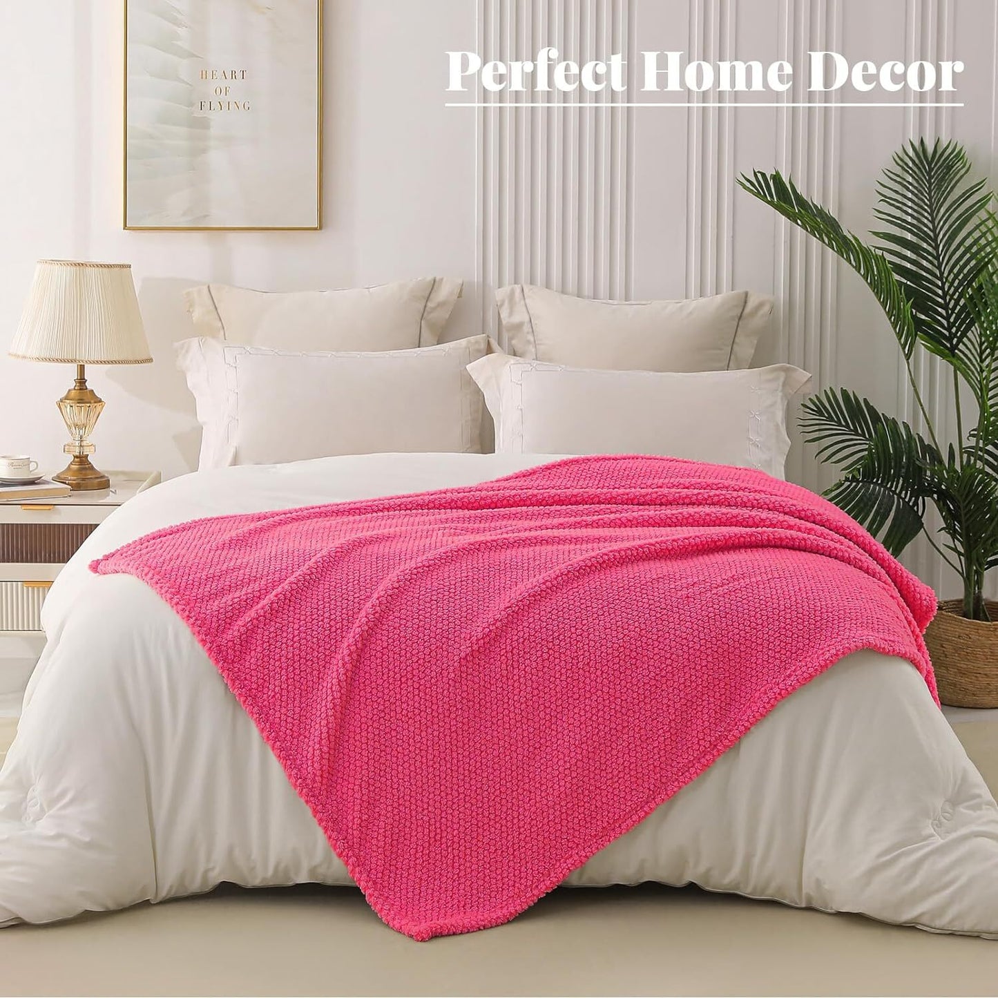 Whale Flotilla Fuzzy Fleece Throw Blanket for Couch, Fluffy Warm Soft Jacquard Blankets for Fall Winter, Lightweight and Cozy, 50x70 Inch, Hot Pink