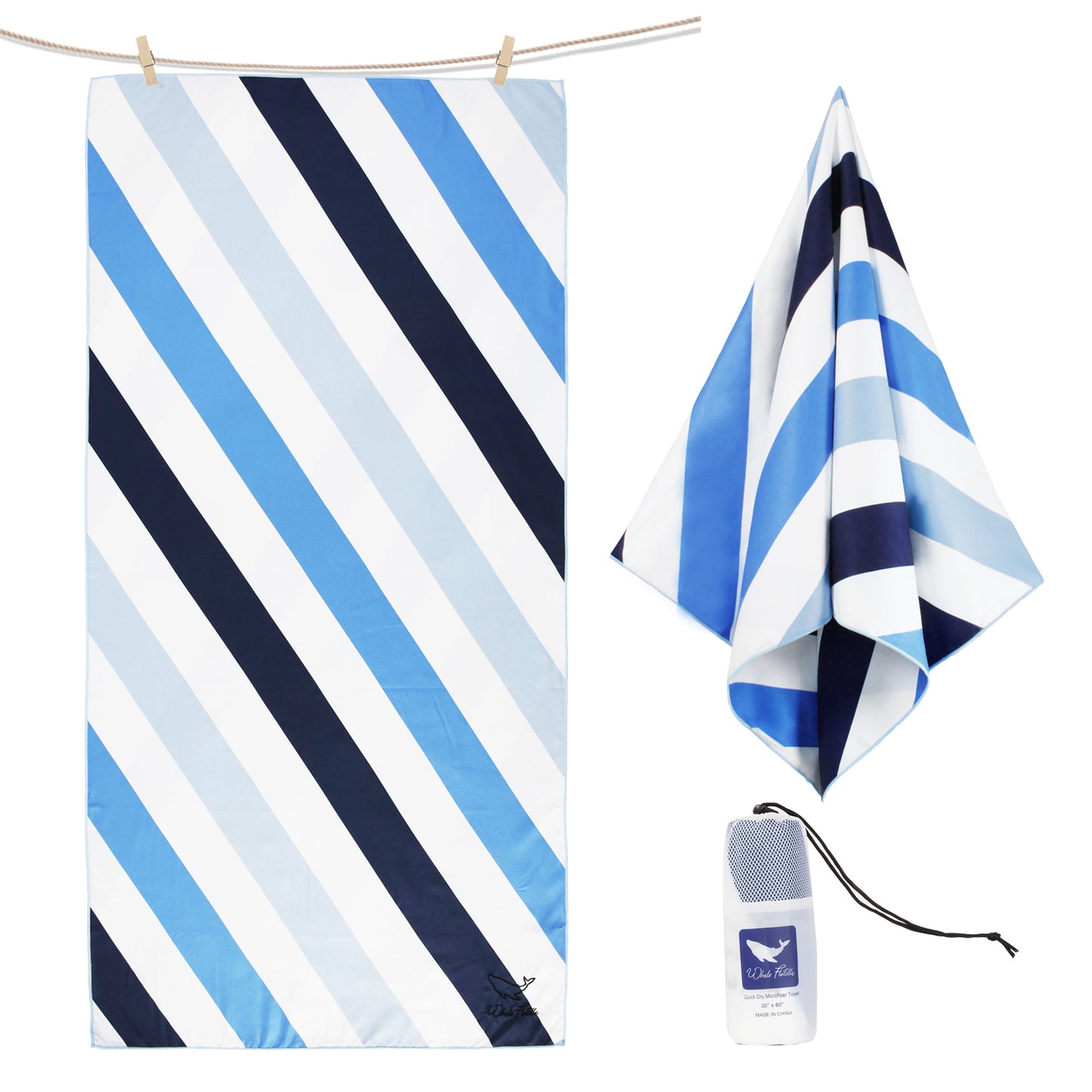 Whale Flotilla Large 35"x70" Quick Dry Beach Towel, Microfiber Sand Free Beach Towels, Super Absorbent Compact Pool Travel Towel, Blue