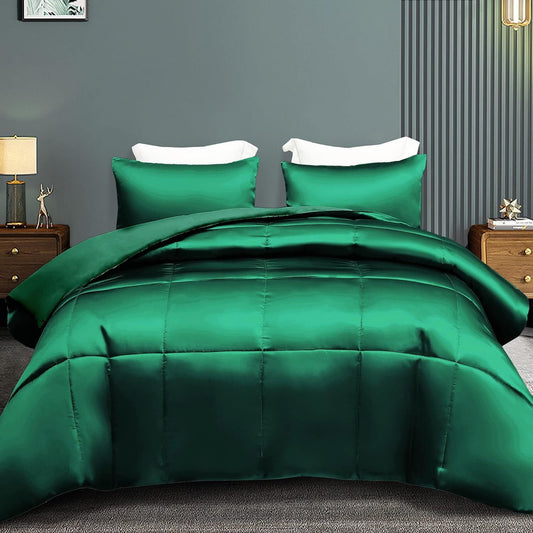 Whale Flotilla 2-Piece Reversible King Size Silk Comforter Set/Bedding Set, Soft Satin Comforter with 1 Satin Pillowcases, Lightweight Duvet Set for All Seasons, Navy Blue