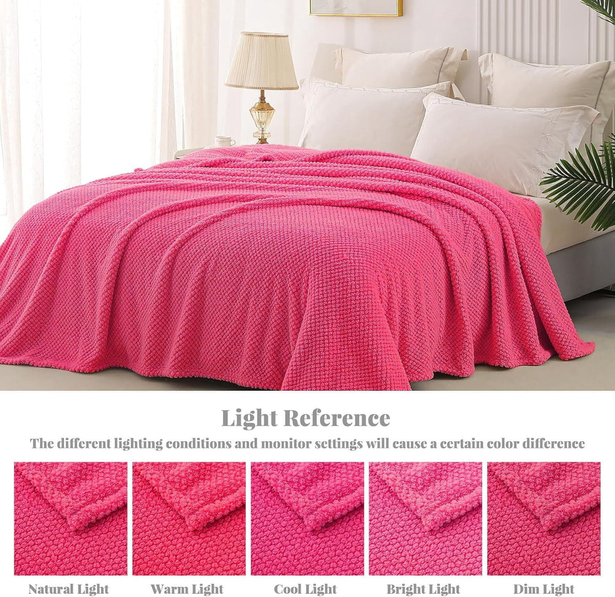 Whale Flotilla Fuzzy Fleece 50"x70" Throw Blanket for Couch, Fluffy Warm Soft Jacquard Blankets for All Seasons, Lightweight and Cozy, Hot Pink