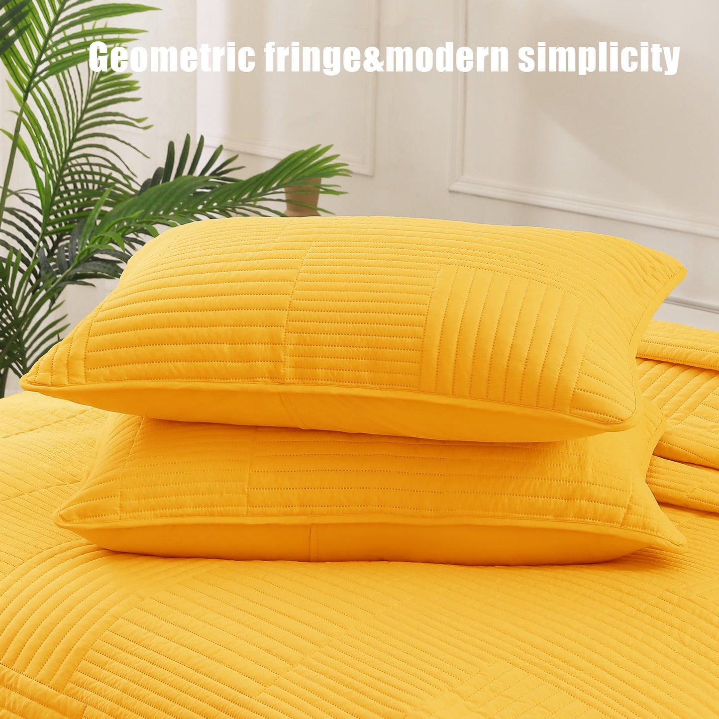 Whale Flotilla Twin Quilt Set, Soft and Lightweight Bedspreads Coverlet with Striped Pattern, Reversible Bedding Sets with Pillow Shams, 68x88 Inches, Yellow