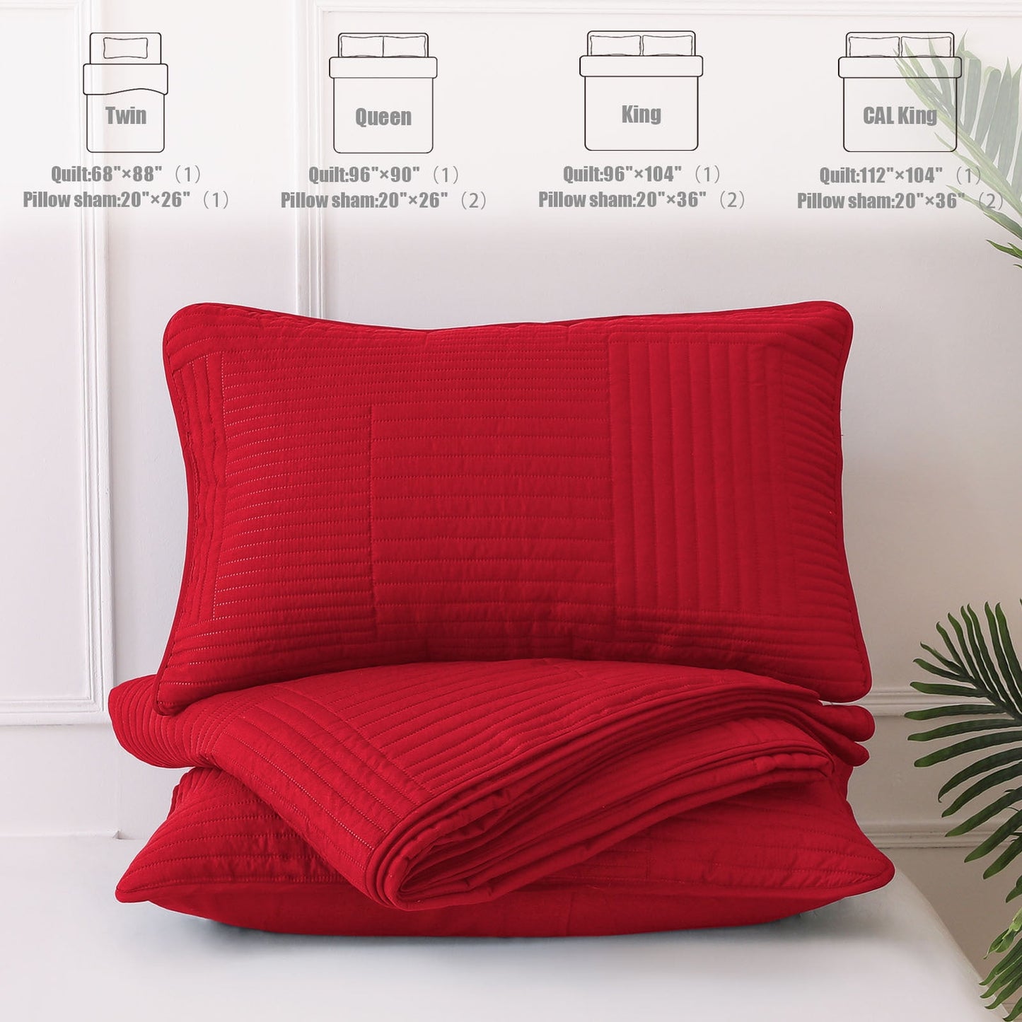 Whale Flotilla Twin Quilt Set, Soft and Lightweight Bedspreads Coverlet with Striped Pattern, Reversible Bedding Sets with Pillow Shams, 68x88 Inches, Red
