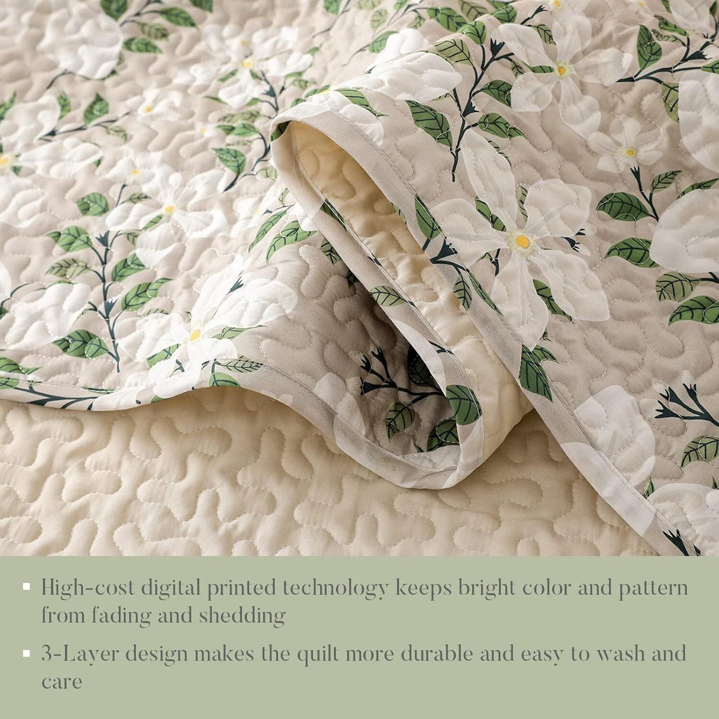 Whale Flotilla Reversible Floral Quilt Set California King Size, Lightweight Boho Printed Bedspreads Coverlets Quilts Bedding Set with 2 Pillow Shams for All SeasonsㄛWhite/Bone