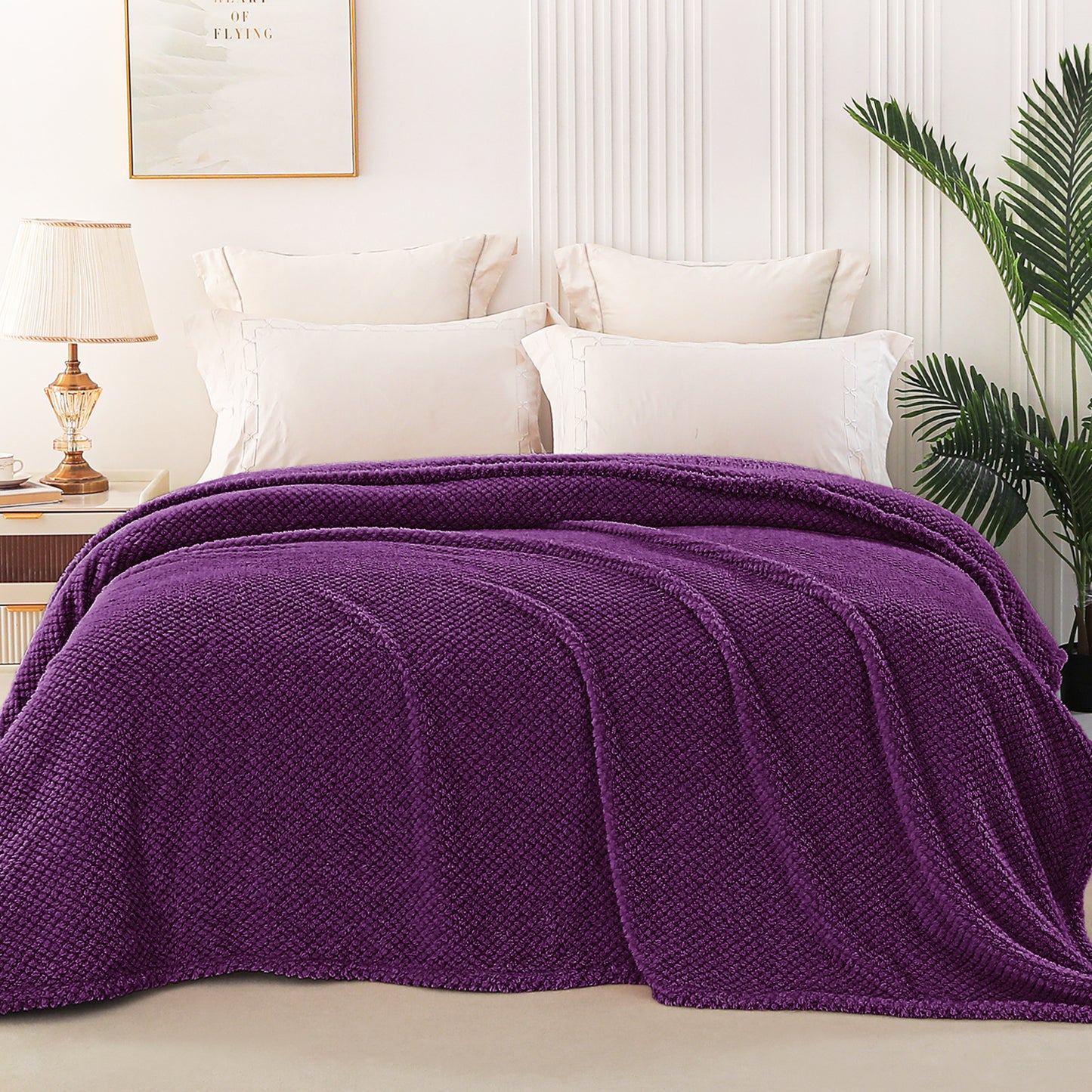 Whale Flotilla King Size Fuzzy Fleece Blanket, 90"x104" Fluffy Lightweight Soft Jacquard Bed Blankets for All Seasons, Warm and Cozy, Purple