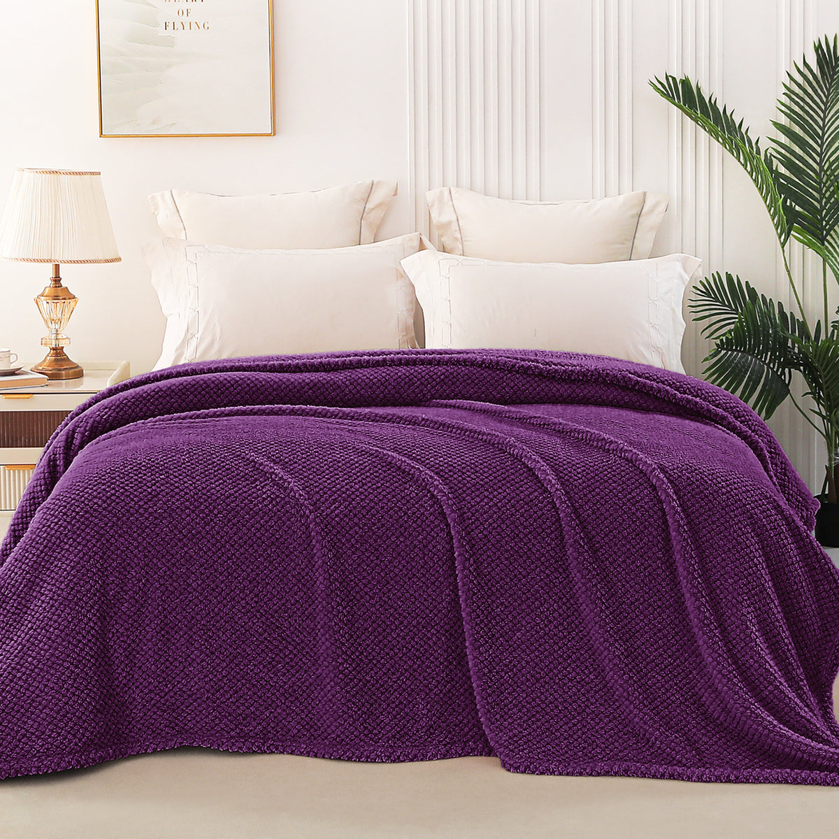 Whale Flotilla Twin Size Fuzzy Fleece Blanket, 60"x80" Fluffy Lightweight Soft Jacquard Bed Blankets for All Seasons, Warm and Cozy, Purple
