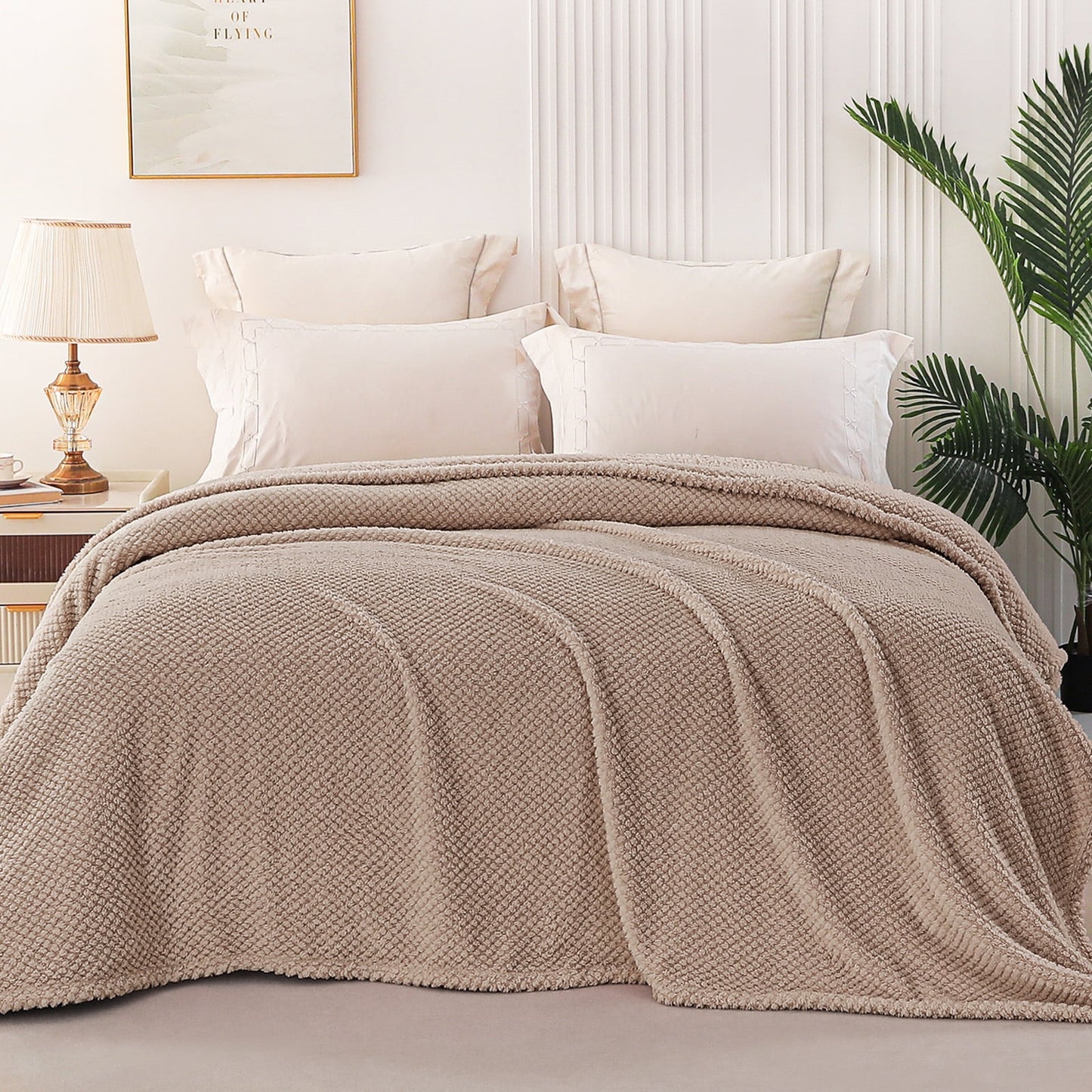 Whale Flotilla Twin Size Fuzzy Fleece Blanket, 60"x80" Fluffy Warm Soft Jacquard Bed Blankets for Fall Winter, Lightweight and Cozy, Camel