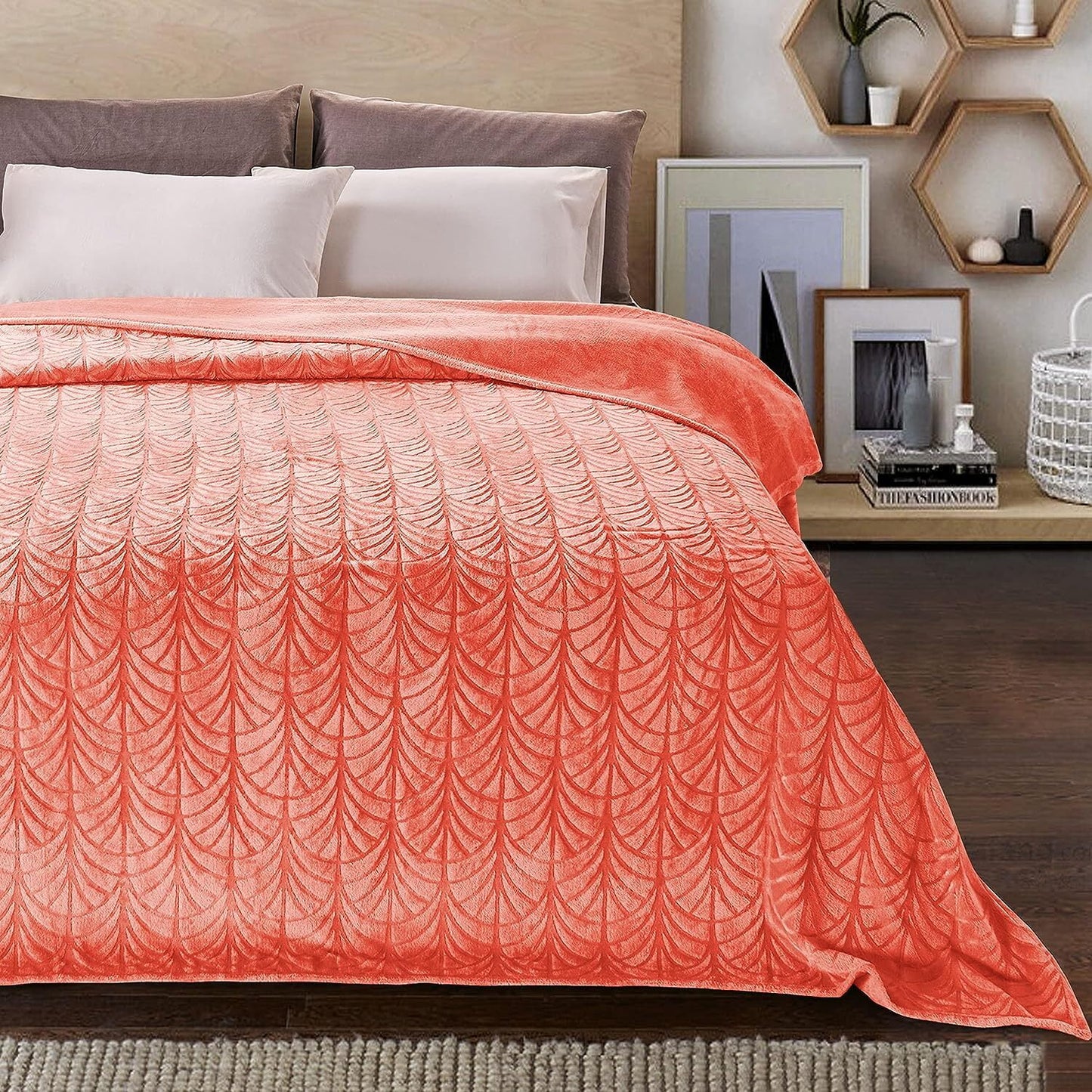 Whale Flotilla Flannel Fleece 60"x80" Twin Size Throw Blanket, Soft Fluffy Velvet Bedspread with Vintage Pattern, Warm Lightweight All-Season Coverlet, Coral