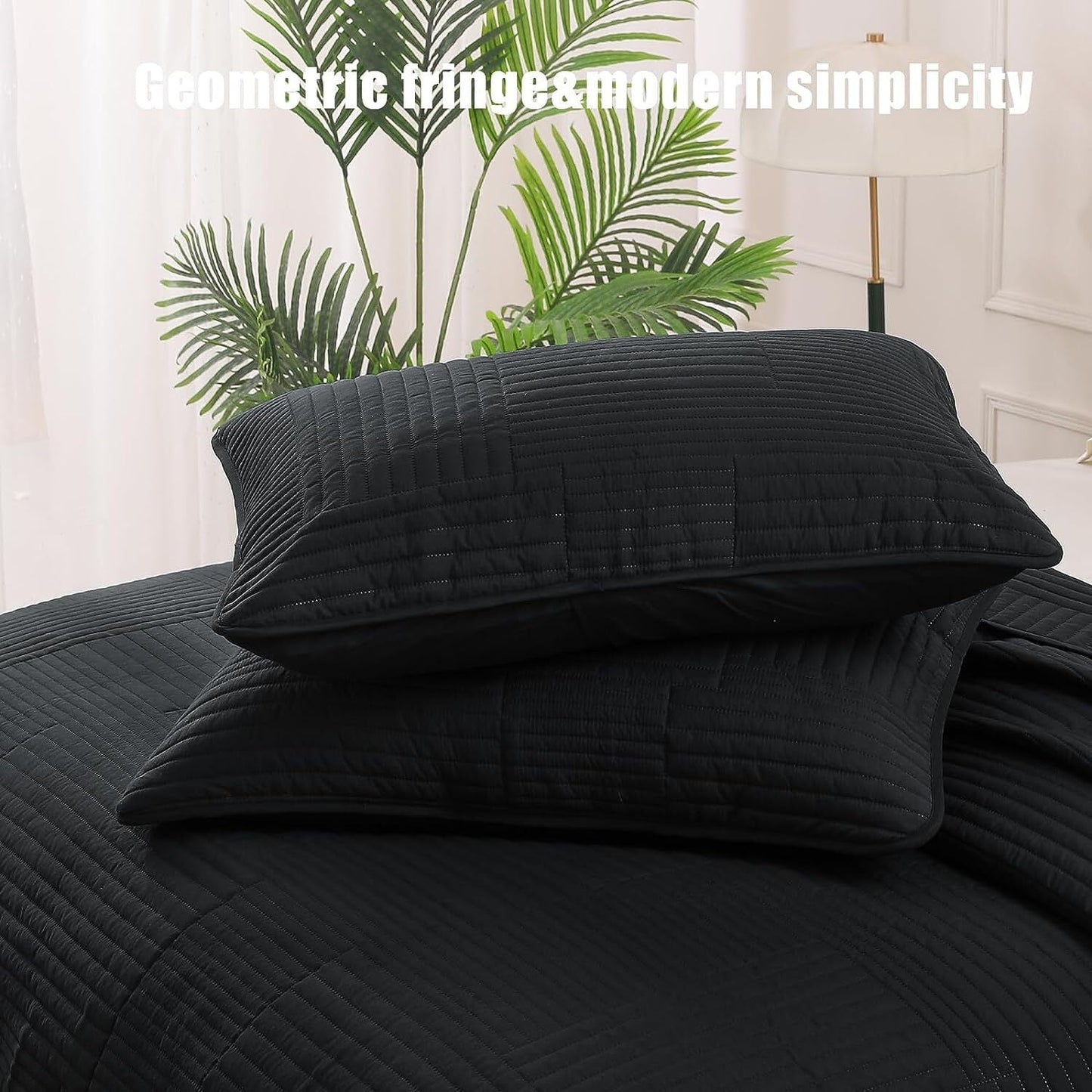 Whale Flotilla King Quilt Set, Soft and Lightweight Bedspreads Coverlet with Striped Pattern, Reversible Bedding Sets with Pillow Shams, 96x104 Inches, Black