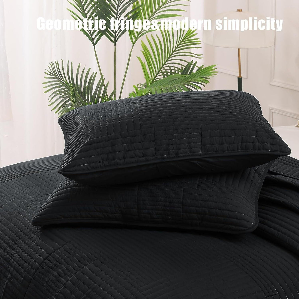 Whale Flotilla Twin Quilt Set, Soft and Lightweight Bedspreads Coverlet with Striped Pattern, Reversible Bedding Sets with Pillow Shams, 68x88 Inches, Black