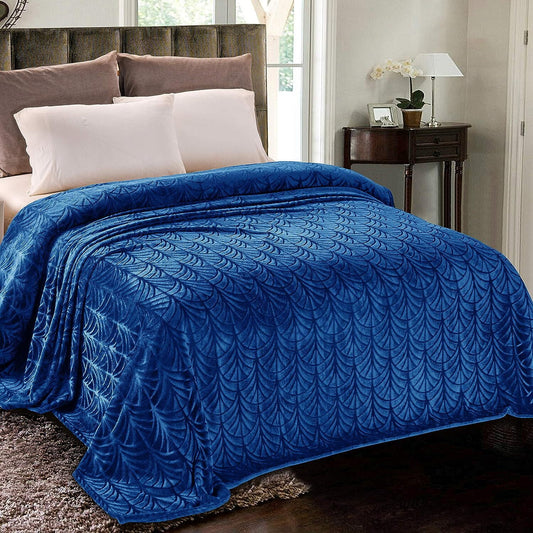 Whale Flotilla Flannel Fleece King Size Bed Blanket, Soft Velvet Lightweight Bedspread Plush Fluffy Coverlet Vintage Design Decorative Blanket for All Season, 90x104 Inch, Royal Blue