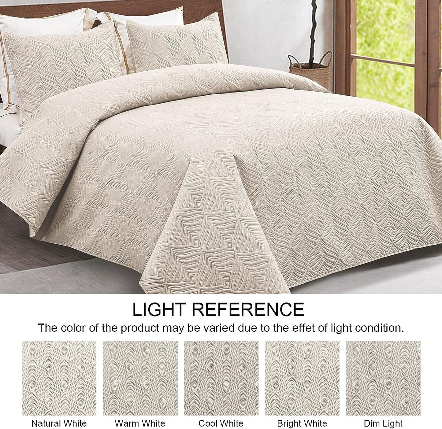 Whale Flotilla 3-Piece California King Size Quilt Set, Soft Ultrasonic Embossed Bedding Set, Lightweight Bedspread Coverlet with Vintage Pattern, Reversible Bed Cover for All Seasons, Brich Beige