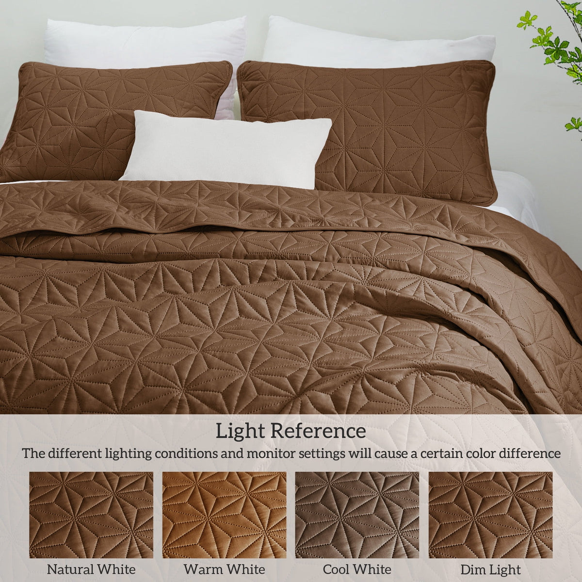 Whale Flotilla Microfiber Twin Size 68"x 88" Quilt Set Lightweight Quilted Bedspreads Coverlets Set with Stars Pattern, Brown