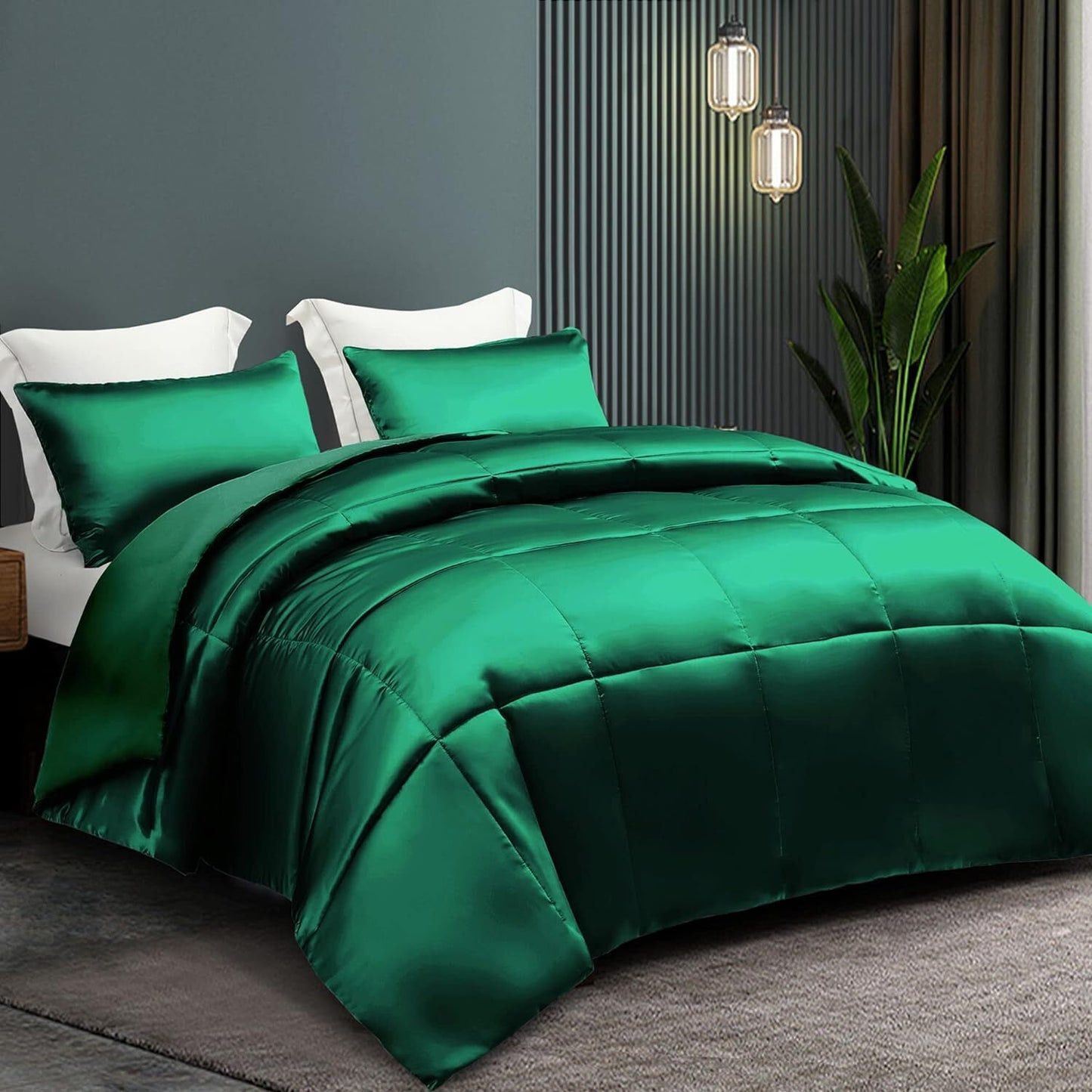 Whale Flotilla 2-Piece Reversible King Size Silk Comforter Set/Bedding Set, Soft Satin Comforter with 1 Satin Pillowcases, Lightweight Duvet Set for All Seasons, Navy Blue