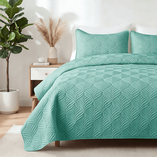 Whale Flotilla California King Size Quilt Set, Soft Ultrasonic 104x112 Inch Bedding Set, Lightweight Bedspread Coverlet with Vintage Pattern, Reversible Bed Cover for All Seasons, Turquoise