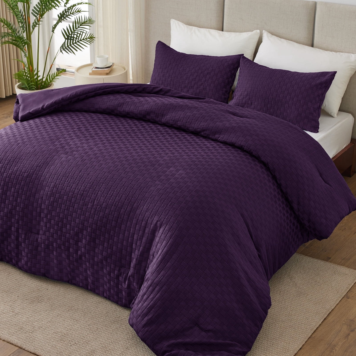 Whale Flotilla 3-Piece Jacquard Braid Ultra Soft King Comforter Set, Luxury Reversible Microfiber Oversized Comforters Bedding Set with 2 Pillowcases, Lightweight Duvet for All Seasons, Purple
