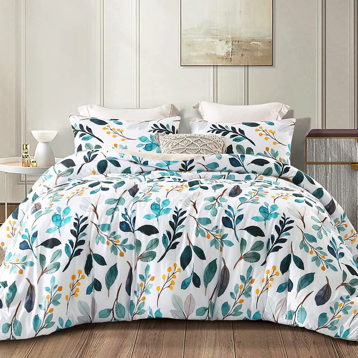 Whale Flotilla 3-Piece King Comforter Set, Soft Reversible Bedding Comforter Sets, Floral Printed Down Alternative Comforter Duvet for All Seasons, Navy
