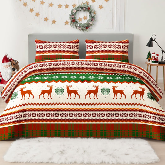 Whale Flotilla 3-Piece King Comforter Set, Soft Reversible Bedding Comforter Sets, Patchwork Printed Down Alternative Comforter Duvet for All Seasons,Happy Snowflake