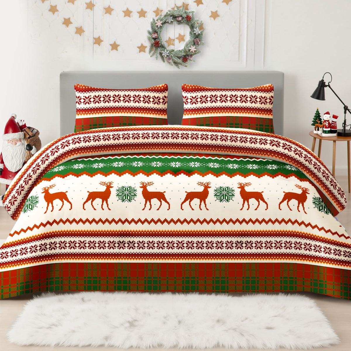 Whale Flotilla 3-Piece King Comforter Set, Soft Reversible Bedding Comforter Sets, Patchwork Printed Down Alternative Comforter Duvet for All Seasons,Happy Snowflake