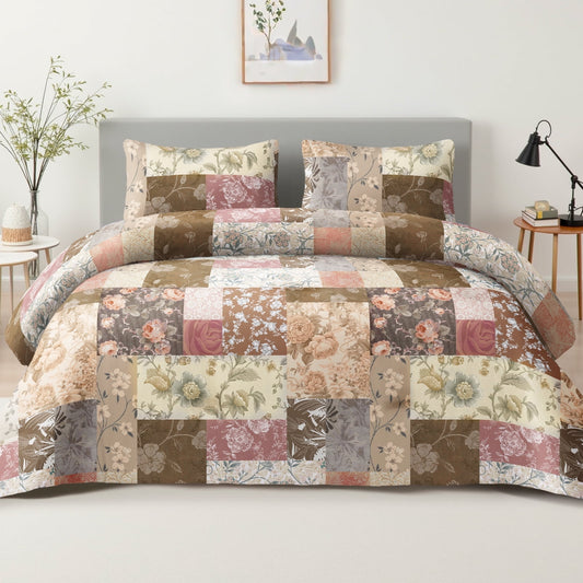 Whale Flotilla 3-Piece King Comforter Set, Soft Reversible Bedding Comforter Sets, Patchwork Printed Down Alternative Comforter Duvet for All Seasons, Vintage Red Flowers