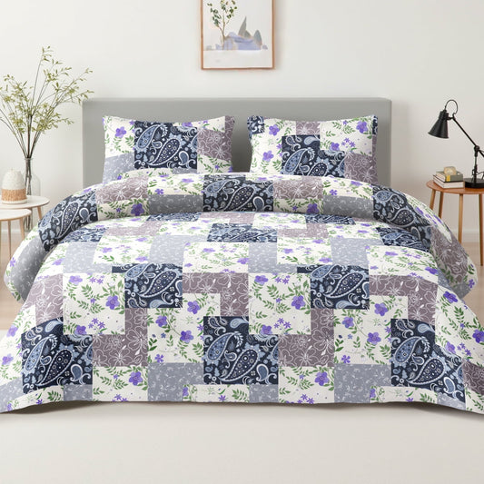 Whale Flotilla 3-Piece Queen Comforter Set, Soft Reversible Bedding Comforter Sets, Patchwork Printed Down Alternative Comforter Duvet for All Seasons,Paisley Flowers
