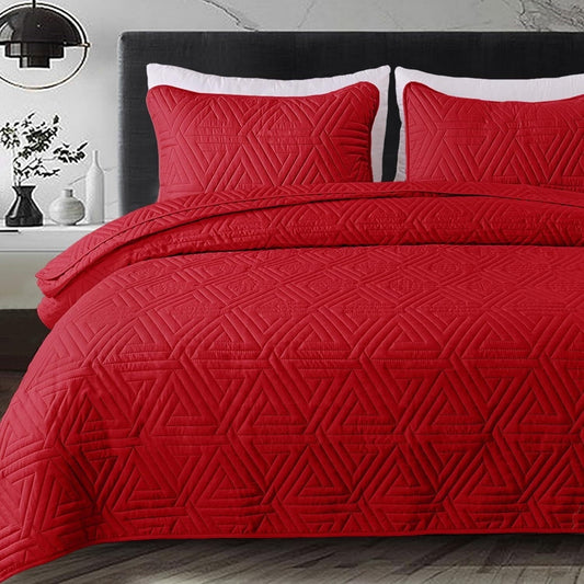 Whale Flotilla 3-Piece Queen Size Quilt Set for All Season, Classic Geometric Pattern Bedding Set with 2 Pillow Shams, Soft and Lightweight, Red