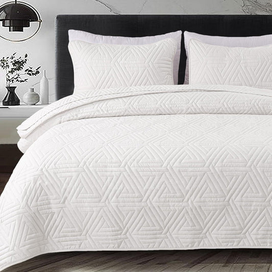 Whale Flotilla 3-Piece Queen Size Quilt Set for All Season, Classic Geometric Pattern Bedding Set with 2 Pillow Shams, Soft and Lightweight, White