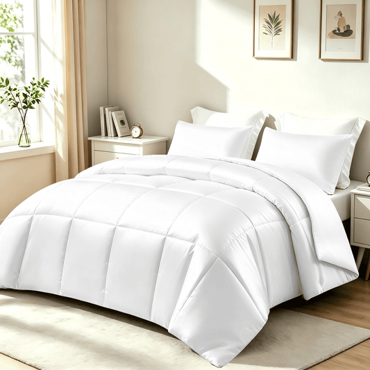 Whale Flotilla 3-Piece Reversible Silky Satin Queen Size Comforter Bedding Set, Lightweight Luxury Comforters with 2 Pillowcases All-Season, White