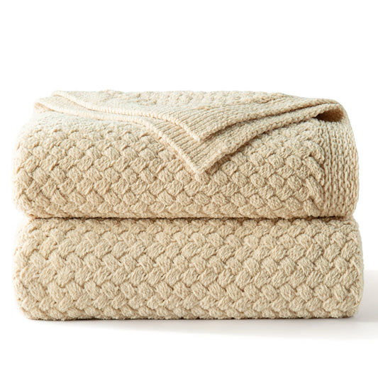 Whale Flotilla Chenille Textured Throw Blanket, 50x60 Inch, Camel