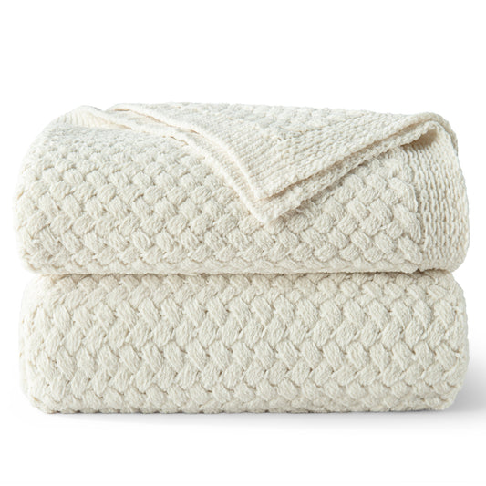 Whale Flotilla Chenille Textured Throw Blanket, 50x60 Inch, Ivory