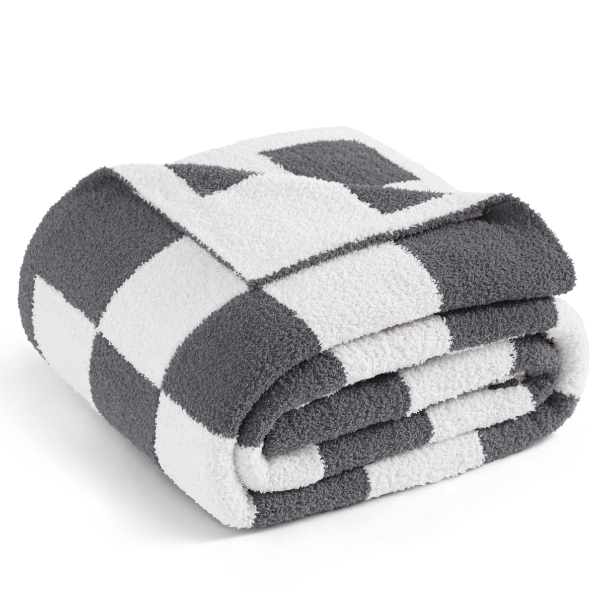 Whale Flotilla Checkered Knit Queen Size Blanket for Bed, Soft Fluffy and Cozy, 90"x90", Grey