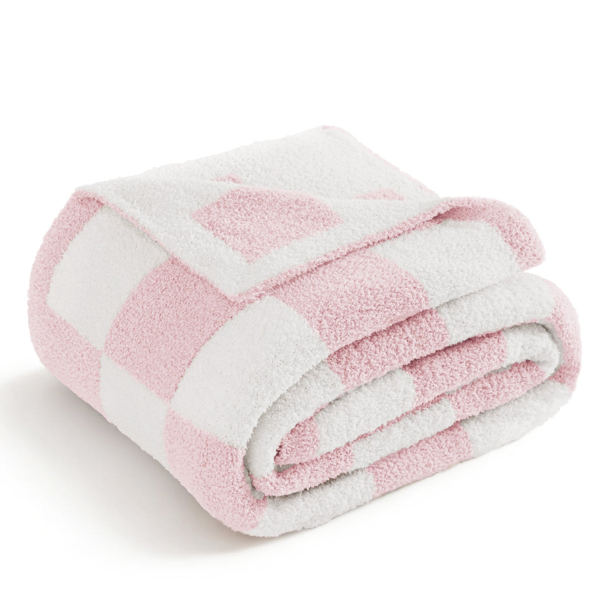 Whale Flotilla Checkered Knit Queen Size Blanket for Bed, Soft Fluffy and Cozy, 90"x90", Pink
