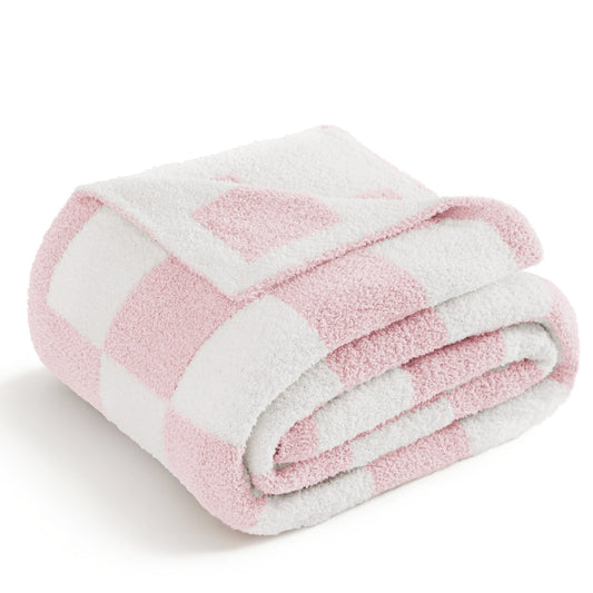 Whale Flotilla Chequer Board Queen Size Blanket, 90x90 Inch, Pink