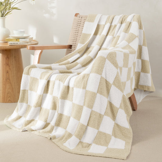 Whale Flotilla Chequer Board Throw Blanket, 50x60 Inch, Camel