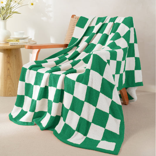 Whale Flotilla Chequer Board Throw Blanket, 50x60 Inch, Green