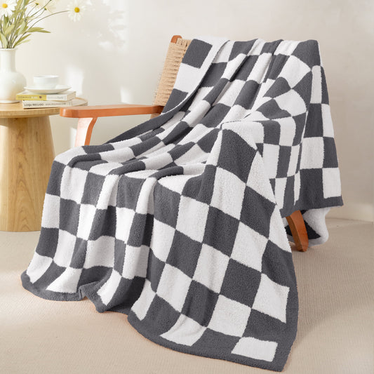 Whale Flotilla Chequer Board Throw Blanket, 50x60 Inch, Grey