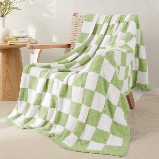 Whale Flotilla Chequer Board Throw Blanket, 50x60 Inch, Light Green