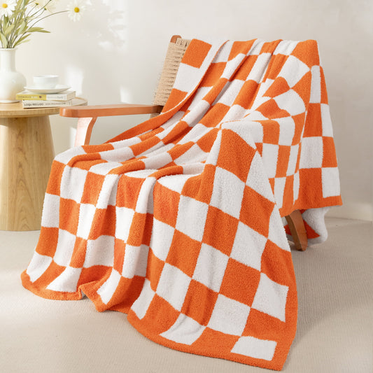 Whale Flotilla Chequer Board Throw Blanket, 50x60 Inch, Orange