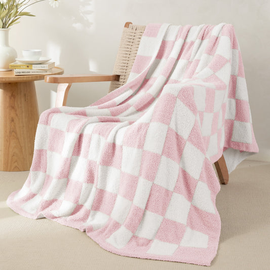 Whale Flotilla Chequer Board Throw Blanket, 50x60 Inch, Pink