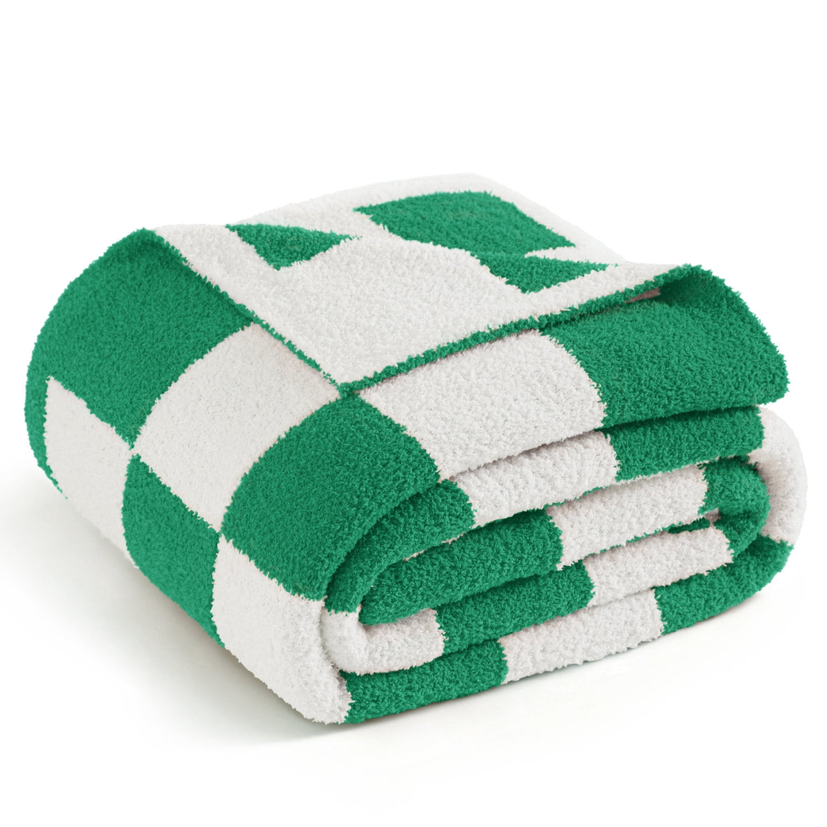 Whale Flotilla Checkered Knit Twin Size Blanket for Bed, Soft Fluffy and Cozy, 60"x80", Green