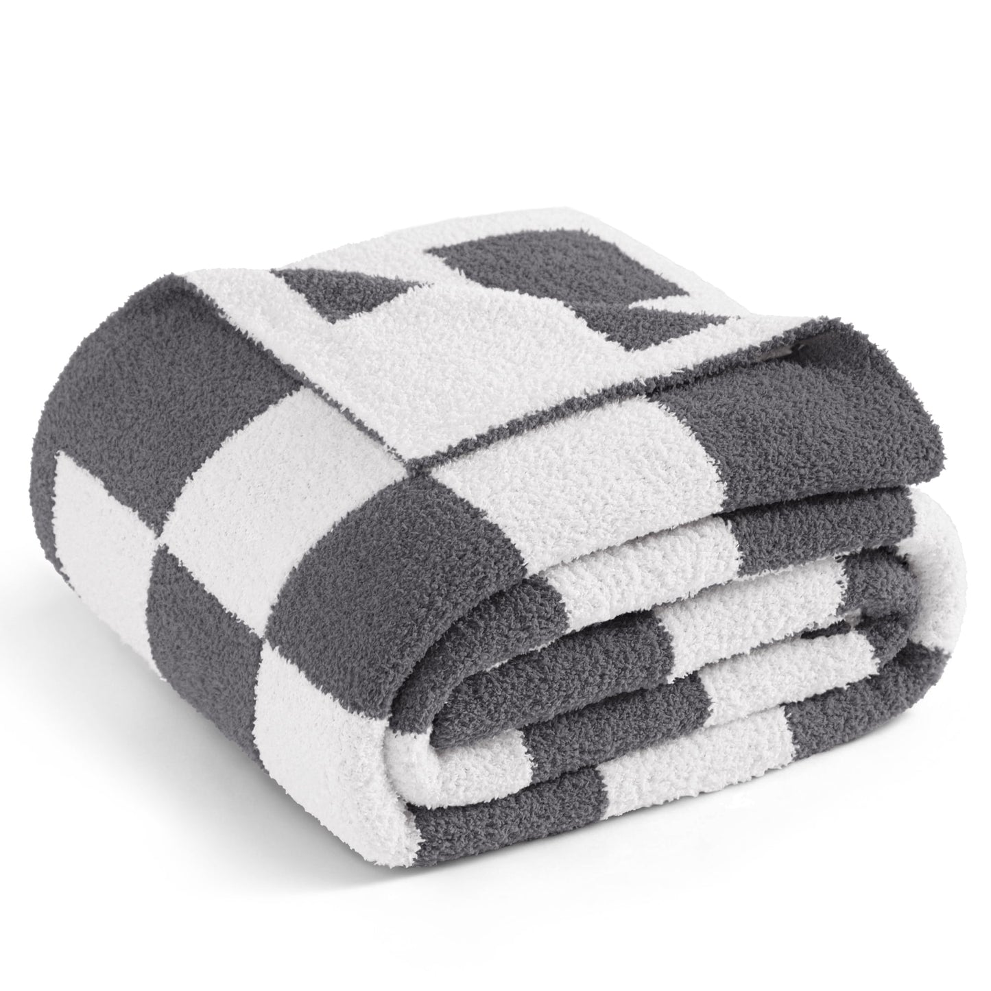Whale Flotilla Checkered Knit Twin Size Blanket for Bed, Soft Fluffy and Cozy, 60"x80", Grey