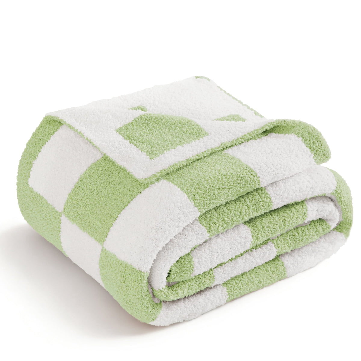 Whale Flotilla Checkered Knit Twin Size Blanket for Bed, Soft Fluffy and Cozy, 60"x80", Light Green