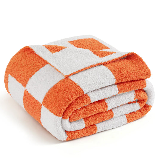 Whale Flotilla Chequer Board Twin Size Blanket, 60x80 Inch, Orange