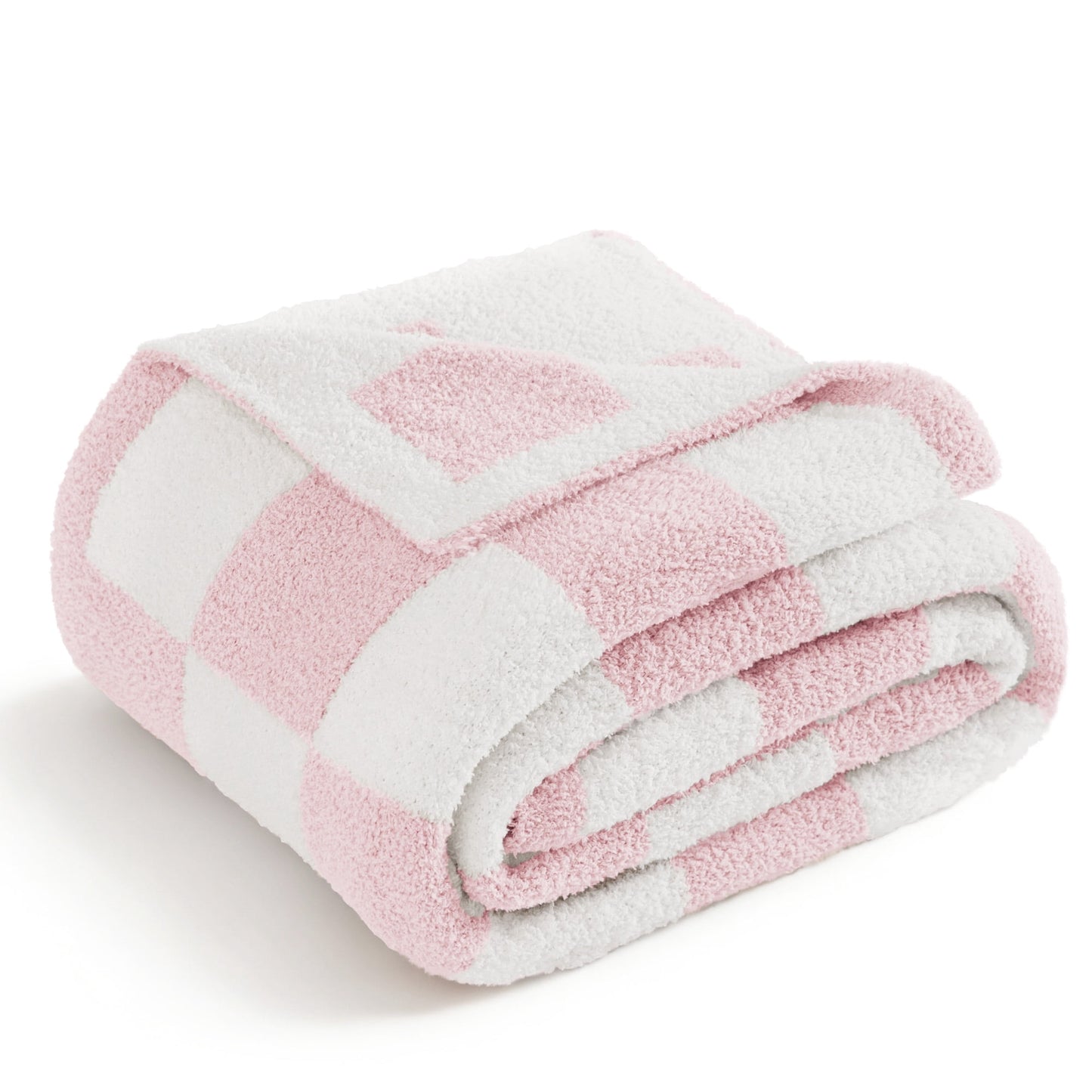 Whale Flotilla Checkered Knit Twin Size Blanket for Bed, Soft Fluffy and Cozy, 60"x80", Pink