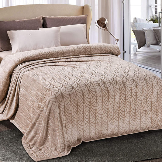 Whale Flotilla Flannel Fleece 90x104 Inch King Size Blanket for Bed, Soft Fluffy Velvet Bedspread Coverlet with Decorative Vintage Pattern for All Season, Warm and Lightweight, Champagne