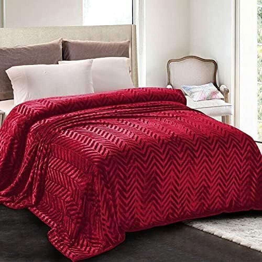 Whale Flotilla Flannel Fleece King Size 90x104 Inch Bed Blanket, Soft Velvet Lightweight Bedspread Plush Fluffy Coverlet Chevron Design Decorative Blanket for All Season, Red