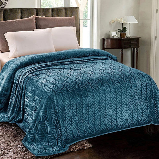 Whale Flotilla Flannel Fleece 90x90 Inch Queen Size Blanket for Bed, Soft Fluffy Velvet Bedspread Coverlet with Decorative Vintage Pattern for All Season, Warm and Lightweight, Grey Blue