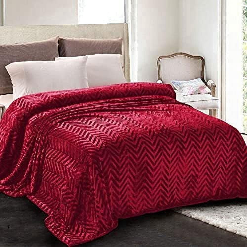 Whale Flotilla Flannel Fleece Twin Size 60x80 Inch Bed Blanket, Soft Velvet Lightweight Bedspread Plush Fluffy Coverlet Chevron Design Decorative Blanket for All Season, Red