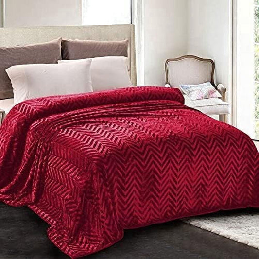 Whale Flotilla Flannel Fleece Twin Size 60x80 Inch Bed Blanket, Soft Velvet Lightweight Bedspread Plush Fluffy Coverlet Chevron Design Decorative Blanket for All Season, Red