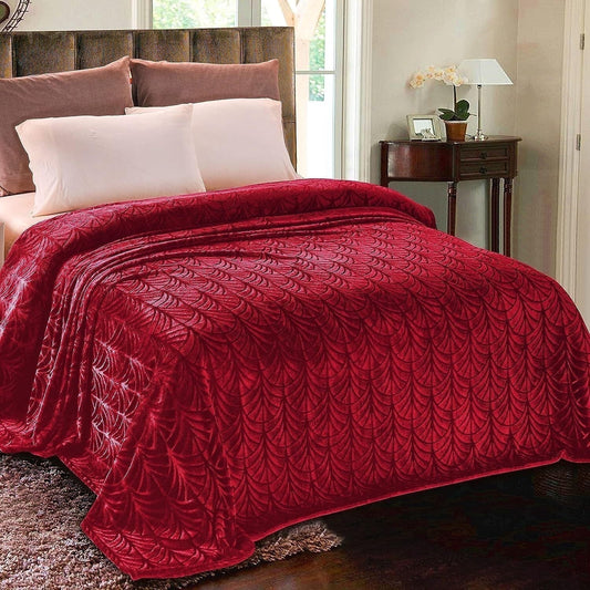 Whale Flotilla Flannel Fleece 90x66 Inch Twin-XL Size Blanket for Bed, Soft Fluffy Velvet Bedspread Coverlet with Decorative Vintage Pattern for All Season, Warm and Lightweight, Red